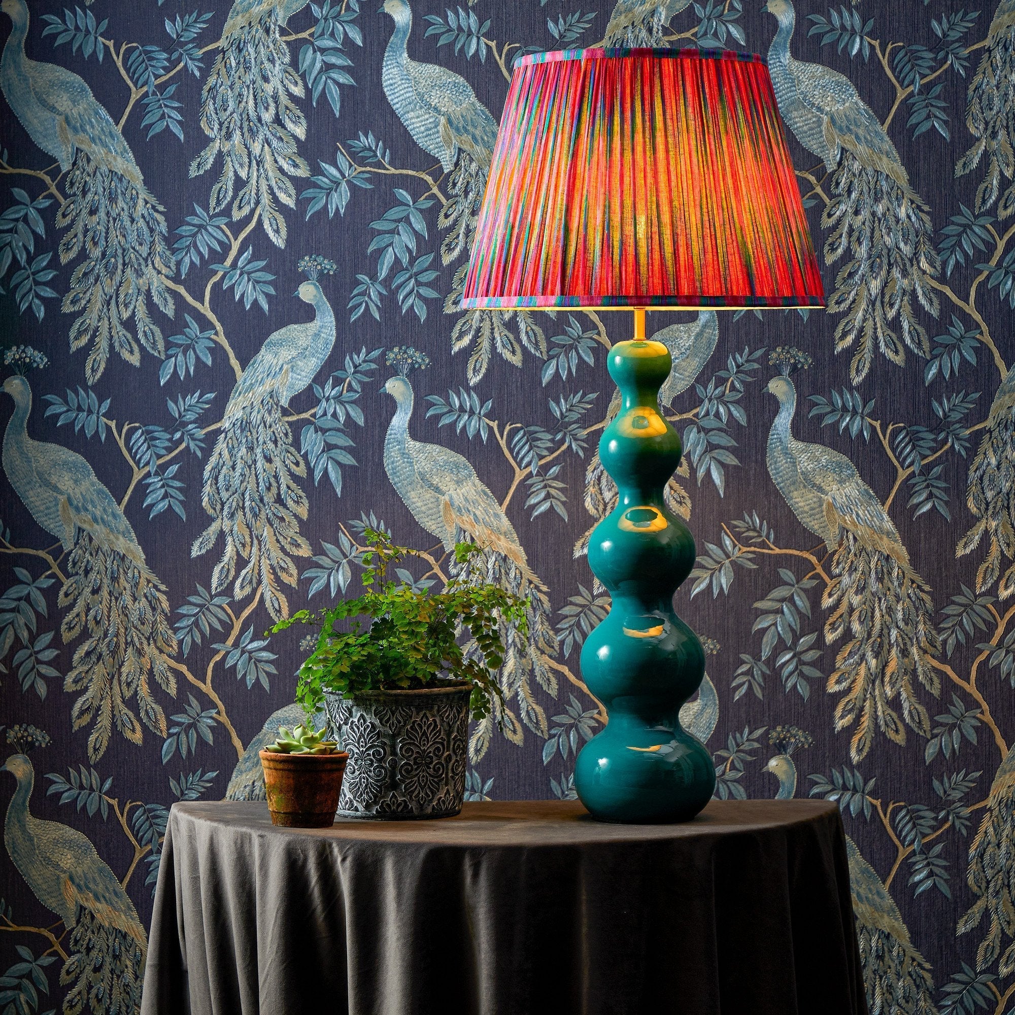 Larger Wobster table lamp in turquoise lacquered wood