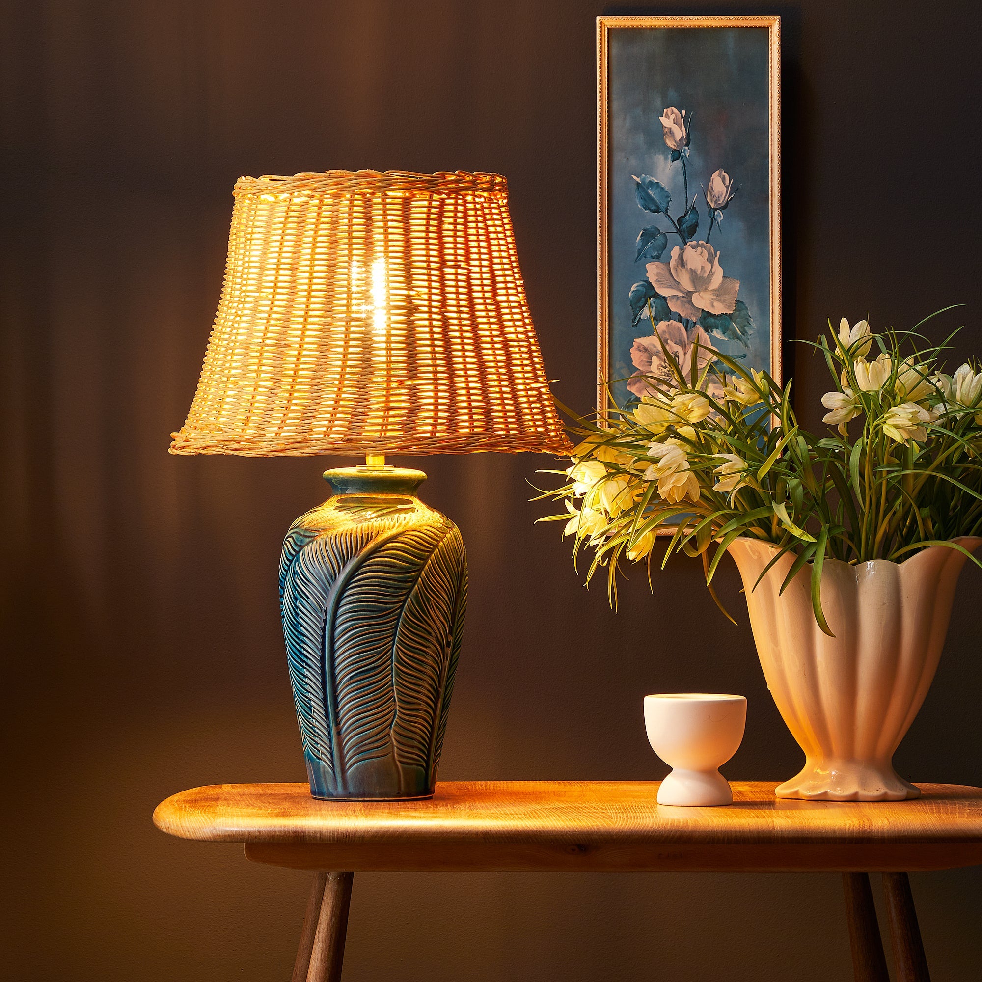 Smaller Bonello bedside lamp in blue