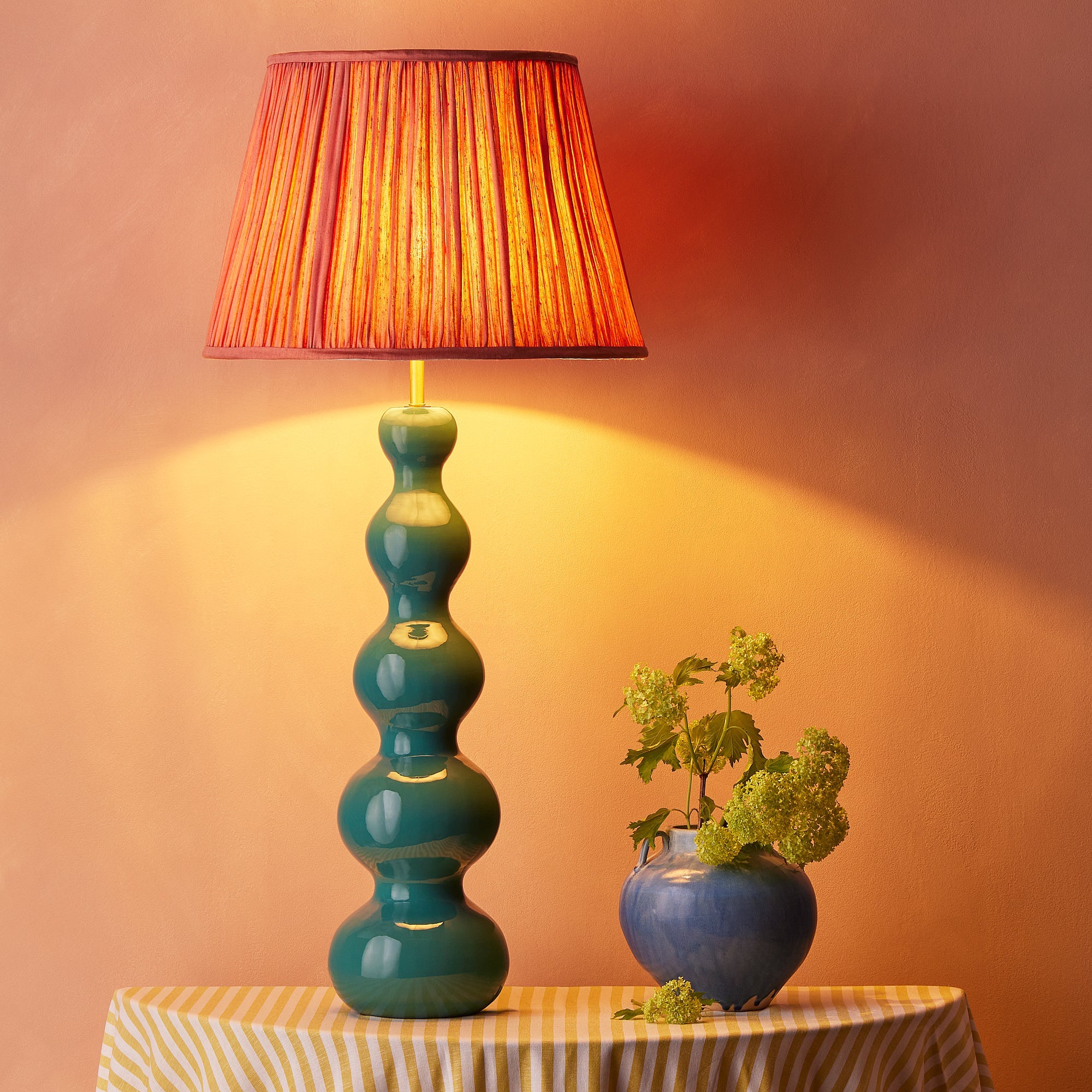 Larger Wobster table lamp in turquoise lacquered wood