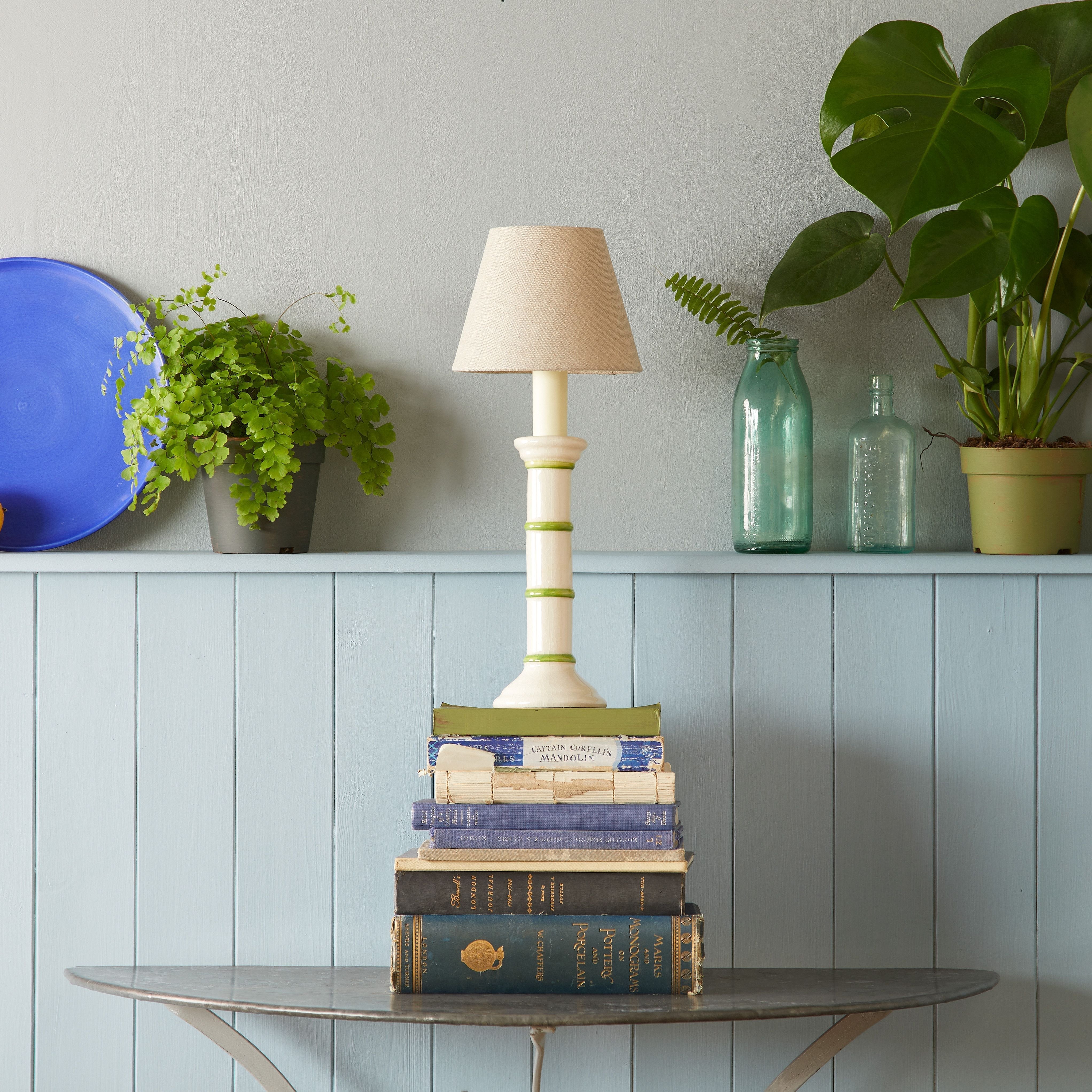 Randall table lamp in stone and green